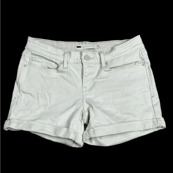 Women’s Levi’s 27 4 Small Denim Shorts Jeans Cream Rolled Hem Stretch 5 Pocket - Picture 3 of 10